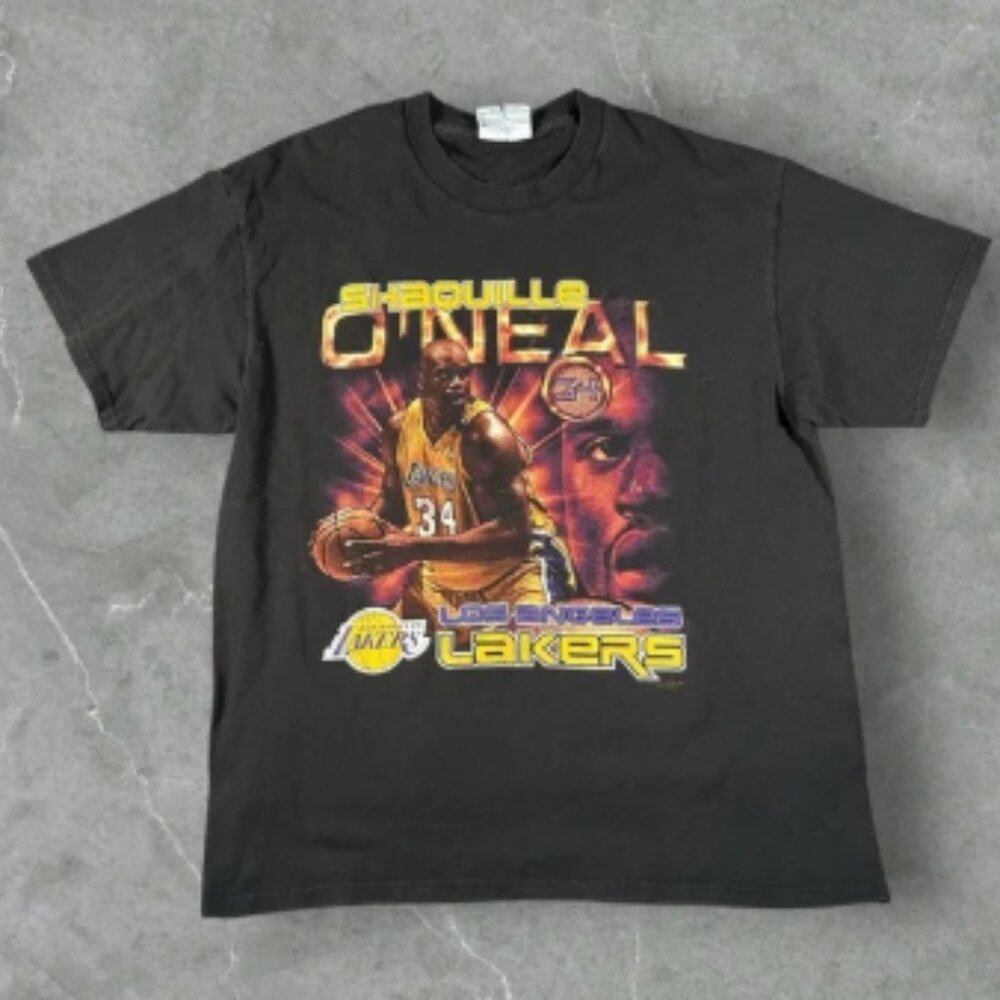 Vintage Shaquille O'Neal Shirt Mens XL Black 90s Y2K Coin Tee Player NBA Lakers